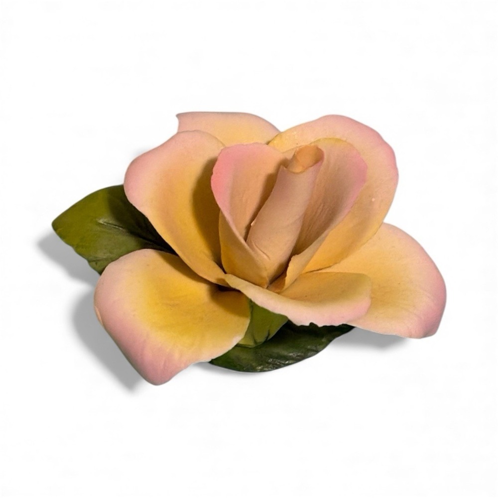 Beautiful Porcelain Flower Figurine Collectible Yellow Pink Rose Delicate